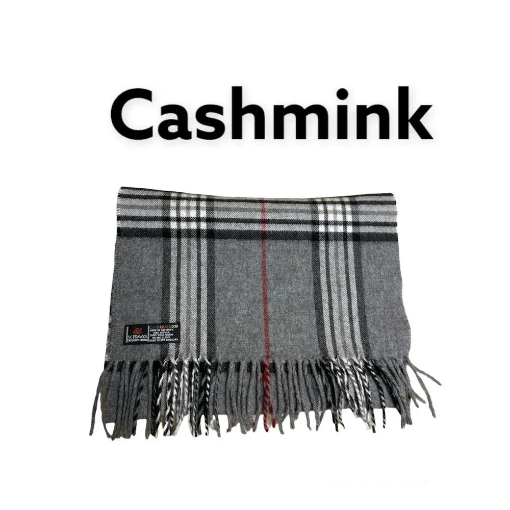 Cashmink Gray Plaid Cashmere Feel Scarf